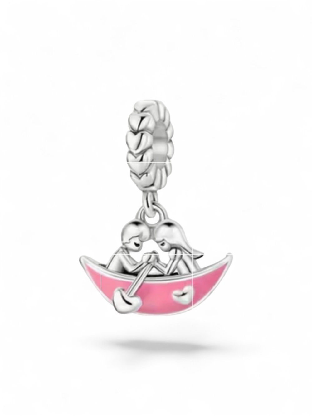 Sterling Silver “Fall in Love”Pink Boat Dangle Charm